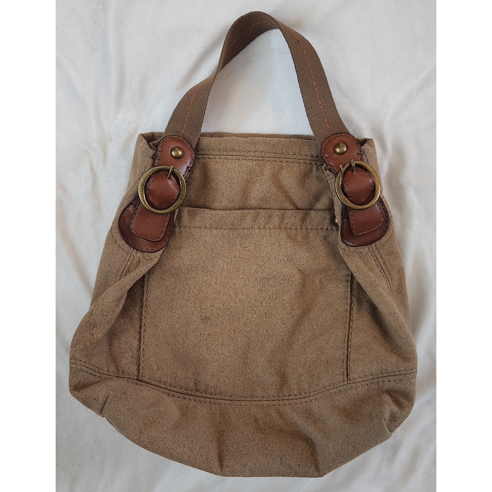 Vintage Y2K GAP Brown Wool Blend Large Tote Handbag Buckles Orange Interior